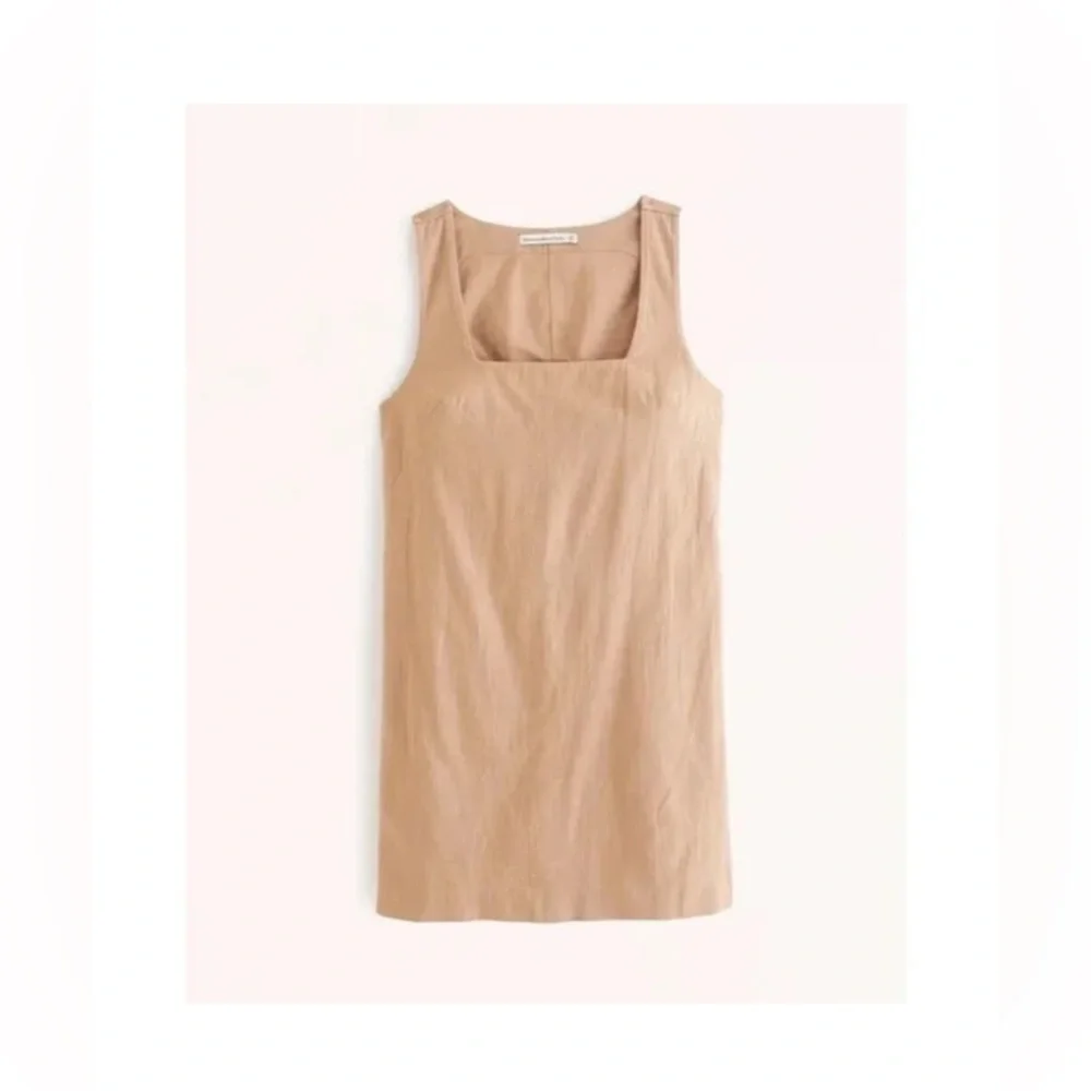 CREAM A&F Linen Blend Square Neck Mini Dress